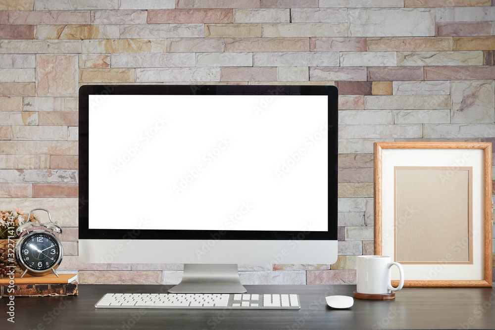 Workspace desk and laptop. copy space and blank screen. Business image, Blank screen laptop and supplies. Workspace desk and laptop. copy space and blank screen. Business image, Blank screen laptop and supplies.