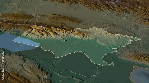 Bahoruco, province with its capital, zoomed and extruded on the relief map of Dominican Republic in the conformal Stereographic projection. Animation 3D photo