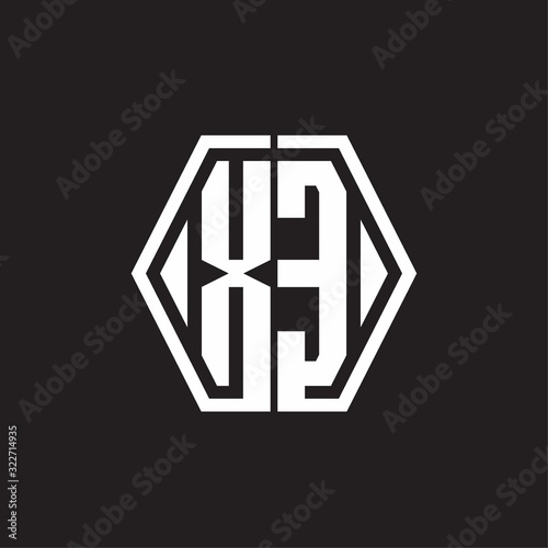 XE Logo monogram with hexagon line rounded design template