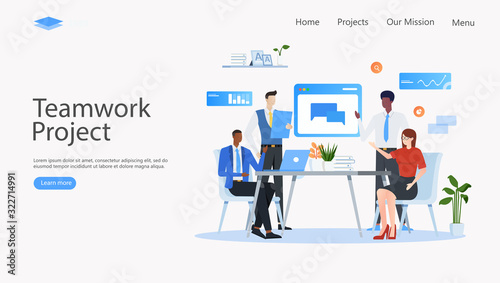 Teamwork Project Vector Illustration Concept , Suitable for web landing page, ui, mobile app, editorial design, flyer, banner, and other related occasion