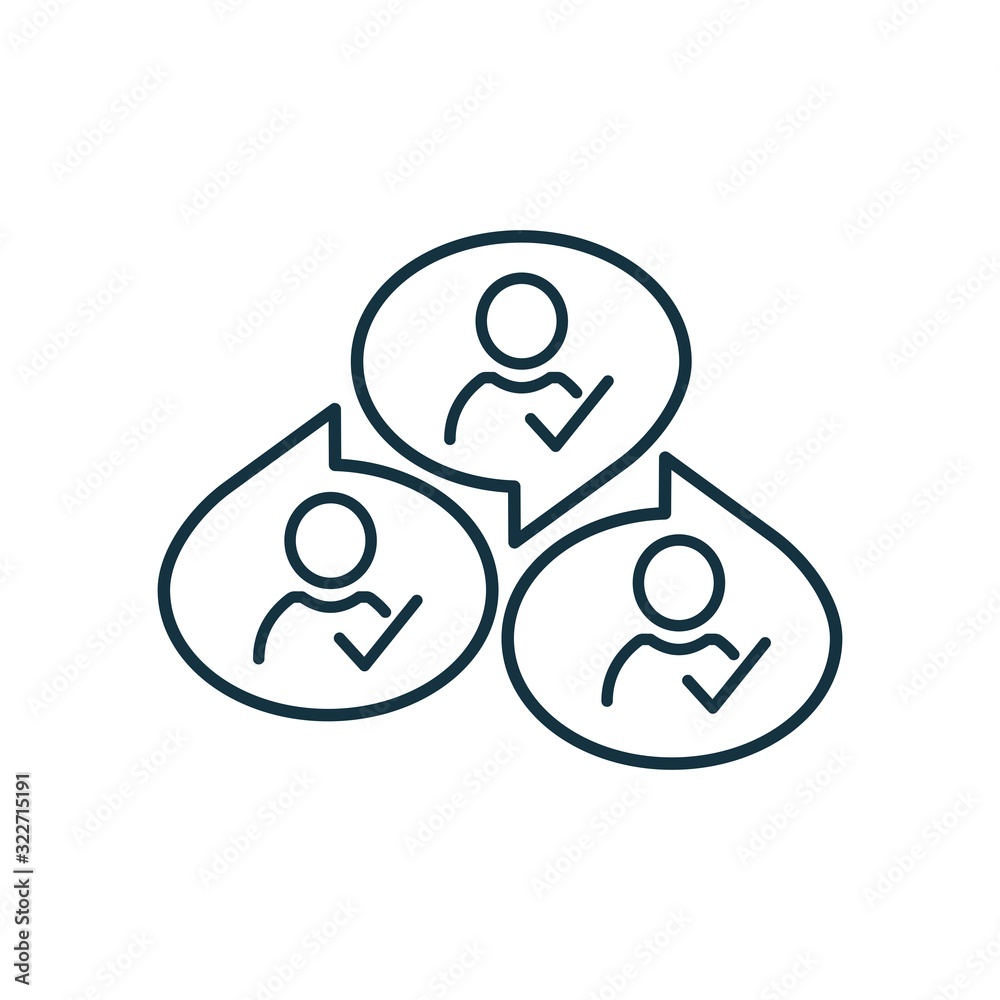 Obraz premium Group agreement. Discussion, dialogue. Vector linear icon on a white background.