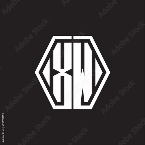 XW Logo monogram with hexagon line rounded design template