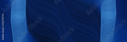 artistic horizontal header with very dark blue, steel blue and midnight blue colors. fluid curved lines with dynamic flowing waves and curves