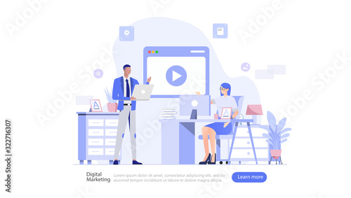 Video Marketing Vector Illustration Concept , Suitable for web landing page, ui, mobile app, editorial design, flyer, banner, and other related occasion