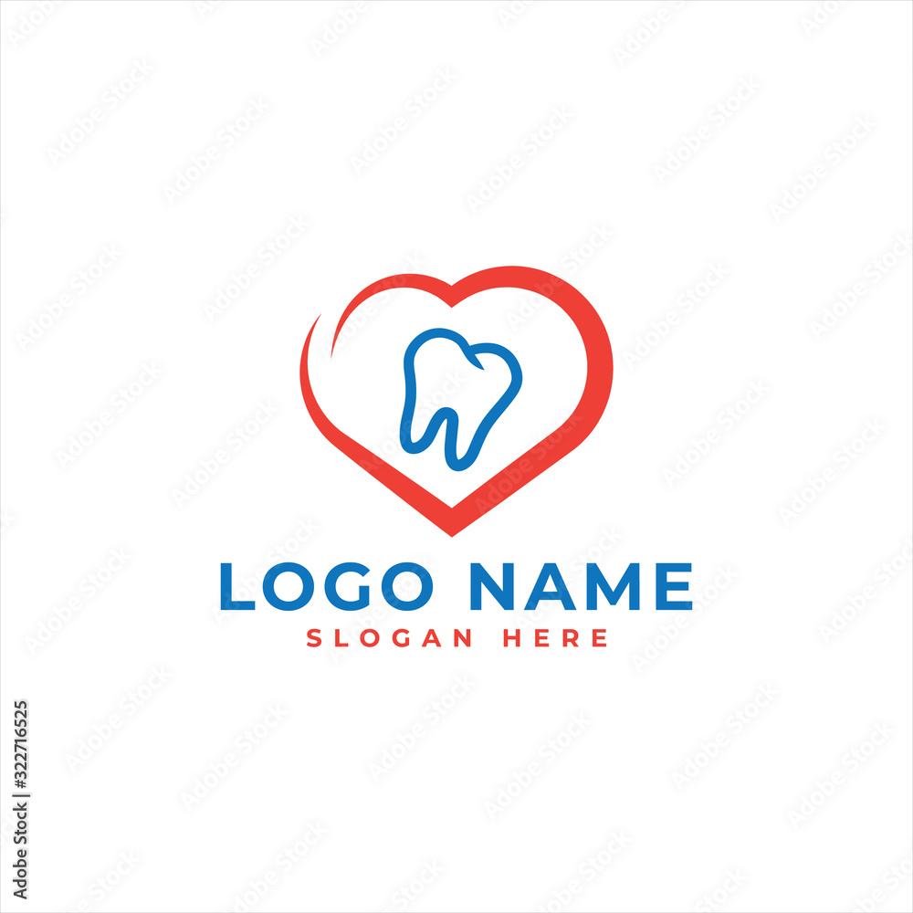 Dental love logo design template full vector