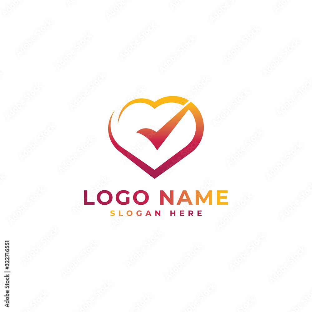 Love check logo design template full vector