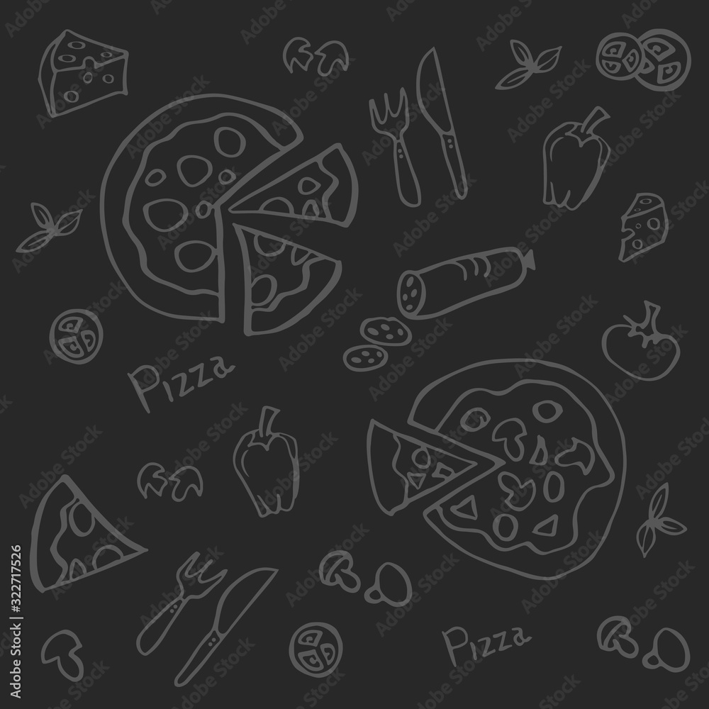 set of pizza and food drawings