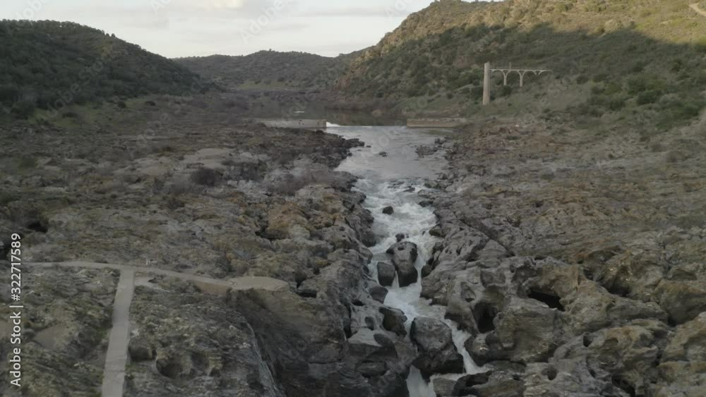 Pulo do Lobo waterfall drone aerial view in Alentejo, Portugal Pulo do Lobo waterfall drone aerial view in Alentejo, Portugal