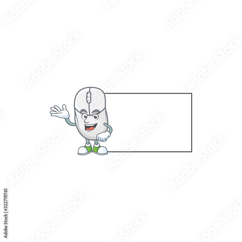 Cheerful white mouse mascot style design with whiteboard