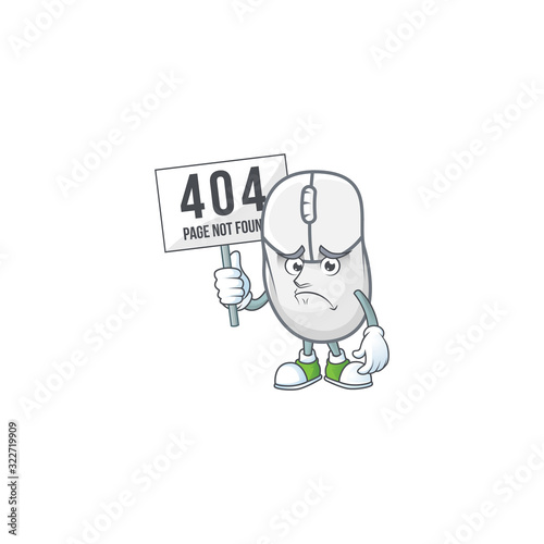 cheerless face white mouse mascot style design raised up a board