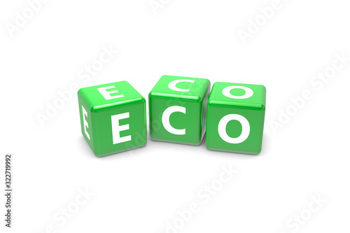 3D Rendering Eco Text on Green Square Boxes