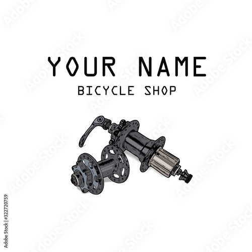 Illustration in ink hand drawn style.Two bicycle bushings and an inscription on top. Insulated against a white background.