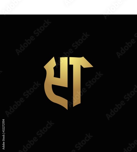 YT logo monogram with gold colors and shield shape design template