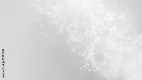 Abstract plexus on gray background. connection glowing lines and dots. Illustration for design, advertising, technology, medical, chemical, science, business, Technology concept. 3D rendering