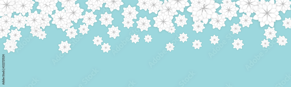 Spring Floral Banner Background Design with White Flat Style Elegant Flowers <span>plik: #322721524 | autor: LayerAce.com</span>