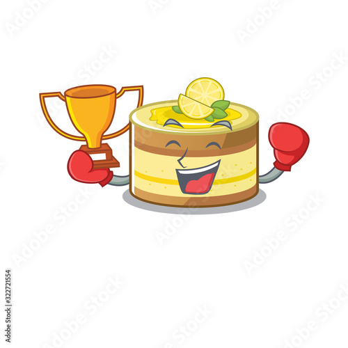 fantastic Boxing winner of lemon cake in mascot cartoon design