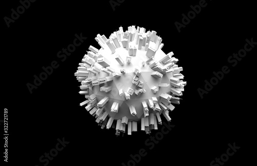 little planet with building on a black background, 3d illustration