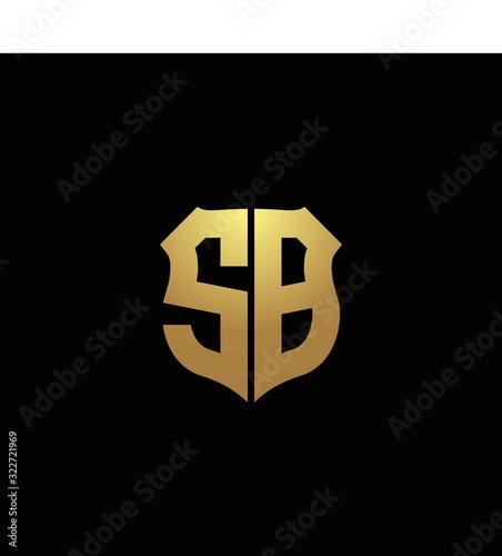 SB logo monogram with gold colors and shield shape design template photo