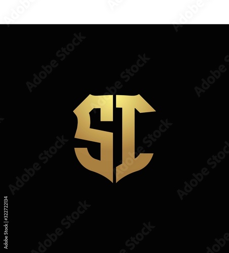 SI logo monogram with gold colors and shield shape design template