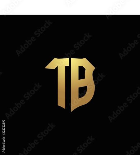 TB logo monogram with gold colors and shield shape design template