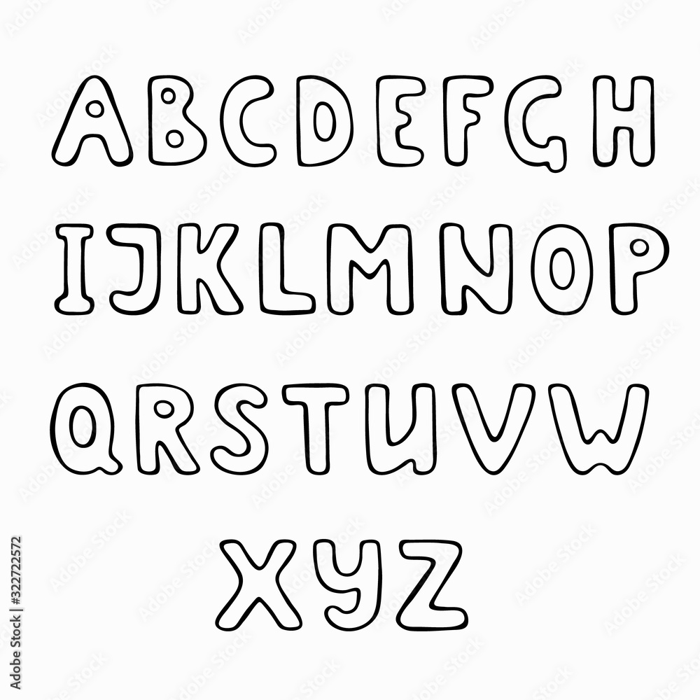 Simple hand-drawn alphabet. Comic book style outline letters. Typographic minimalistic font for posters, invitations, logo. Stock vector isolated lettering elements on a transparent background. Simple hand-drawn alphabet. Comic book style outline letters. Typographic minimalistic font for posters, invitations, logo. Stock vector isolated lettering elements on a transparent background.