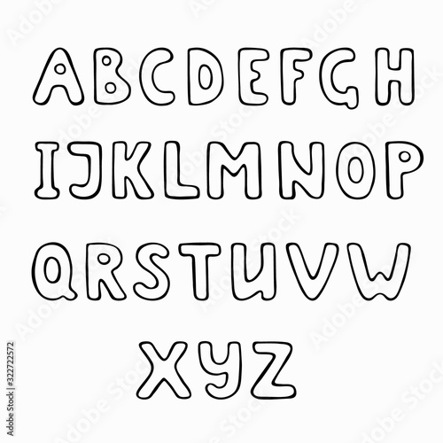 Simple hand-drawn alphabet. Comic book style outline letters. Typographic minimalistic font for posters, invitations, logo. Stock vector isolated lettering elements on a transparent background.