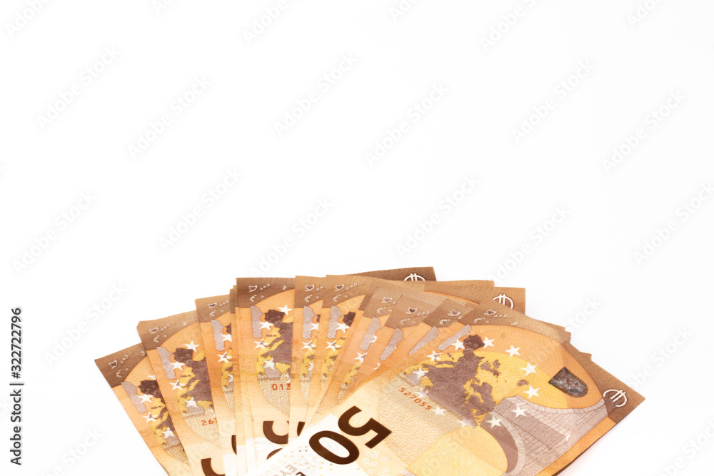 Fototapeta premium Some 50 euro banknotes isolated on white background