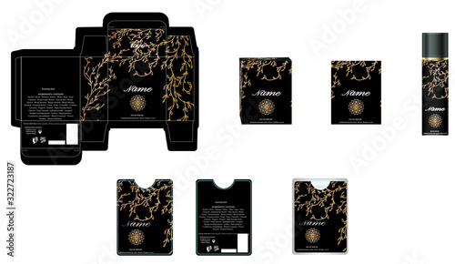 Packaging design, luxury perfume box,  pocket perfume and deo design template and mock up box. Illustration vector.