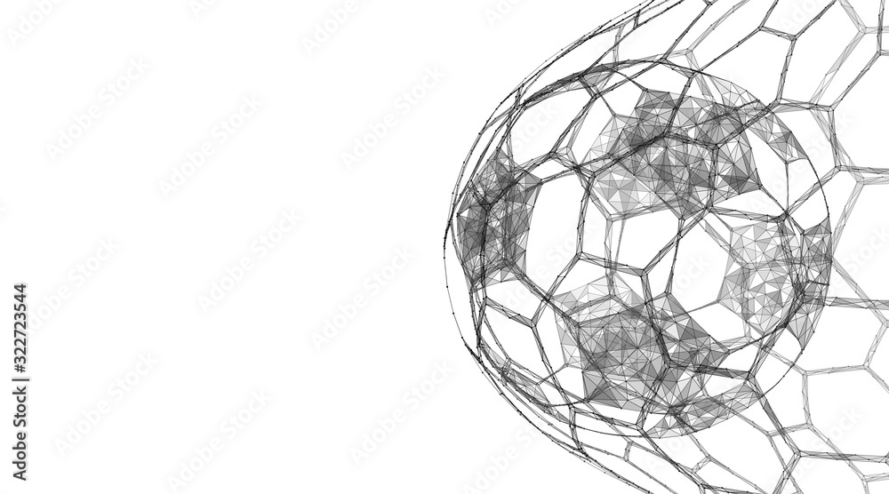Fototapeta premium Soccer ball in the goal net. Sports equipment. Low-poly 3D vector illustration.