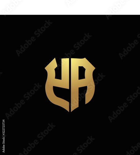 YA logo monogram with gold colors and shield shape design template