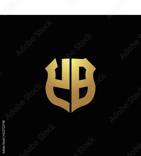 YB logo monogram with gold colors and shield shape design template