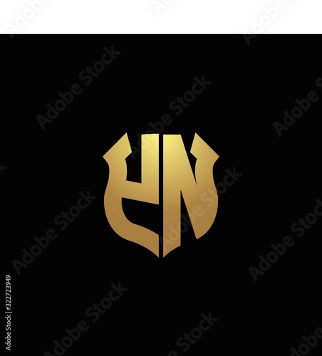 YN logo monogram with gold colors and shield shape design template