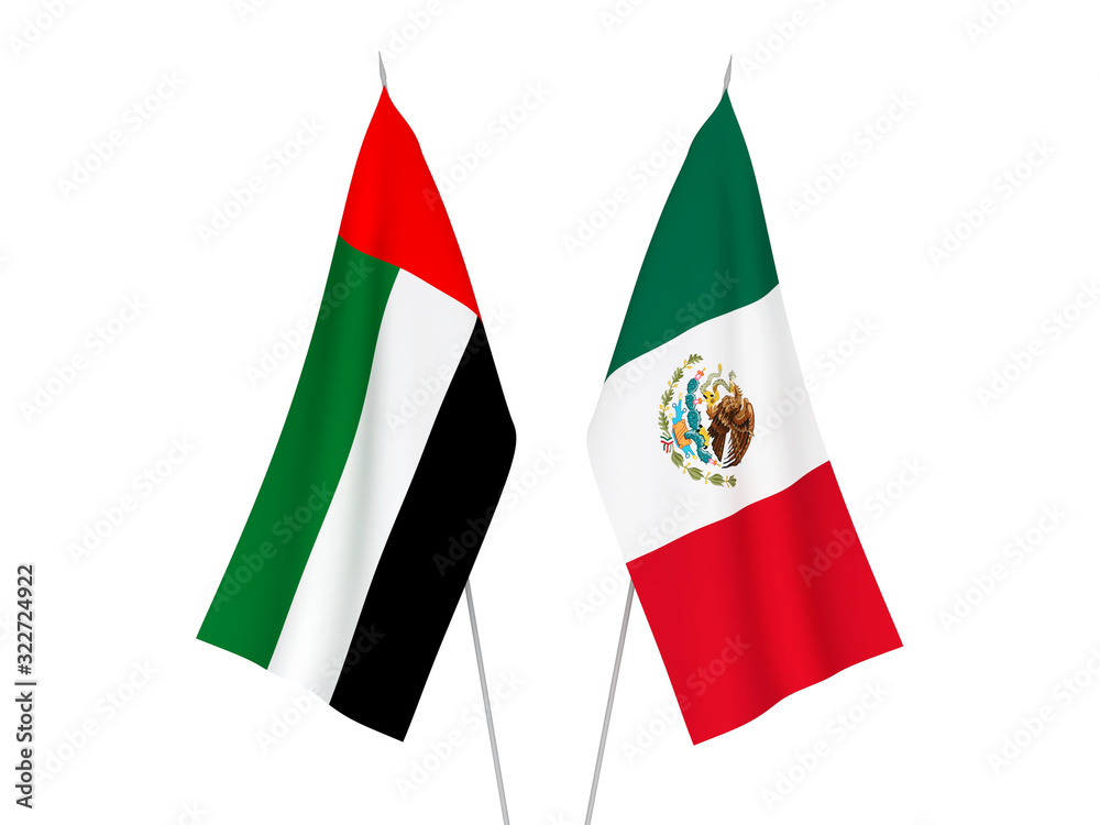United Arab Emirates and Mexico flags United Arab Emirates and Mexico flags