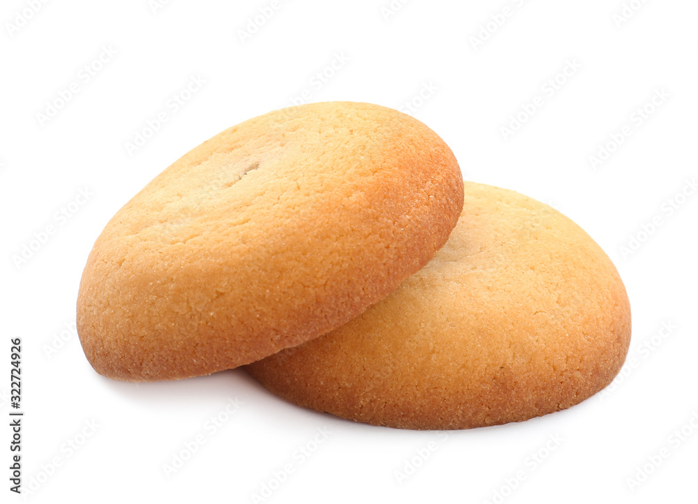 Tasty fresh shortbread cookies isolated on white Tasty fresh shortbread cookies isolated on white