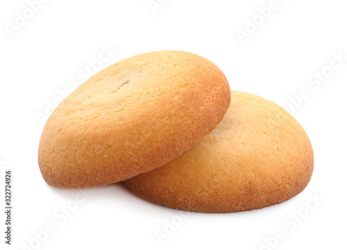 Tasty fresh shortbread cookies isolated on white