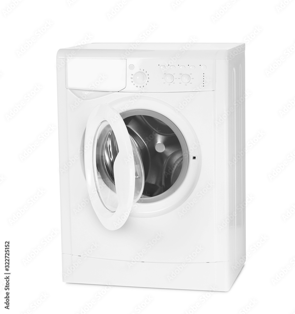 Modern washing machine isolated on white. Laundry day