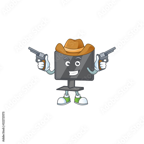 The brave of computer screen Cowboy cartoon character holding guns