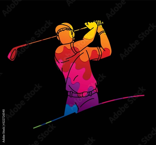 Golf player action cartoon sport graphic vector.