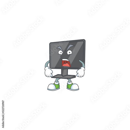 Computer screen cartoon character design with angry face