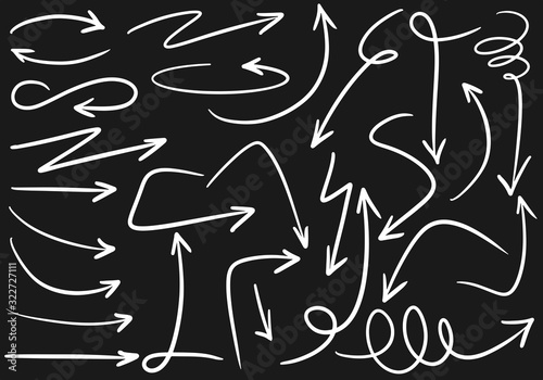 hand drawn arrows vector with doodle style isolated on black background for business element or decorative design.