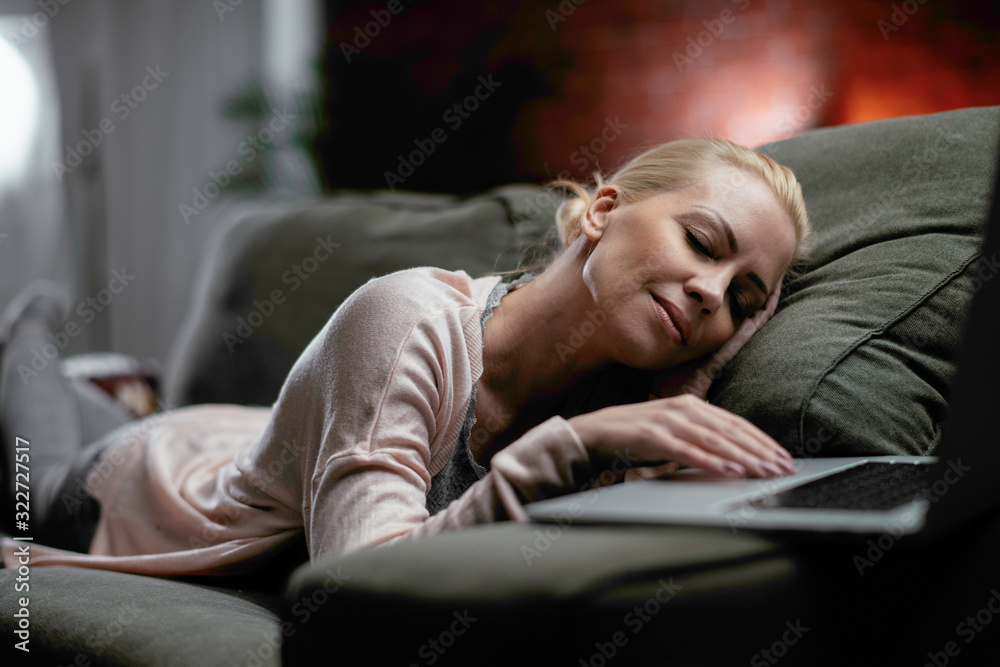 Tired businesswoman working from home. Tired businesswoman working from home.