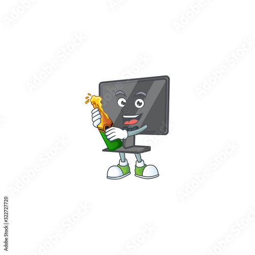 mascot cartoon design of computer screen having a bottle of beer
