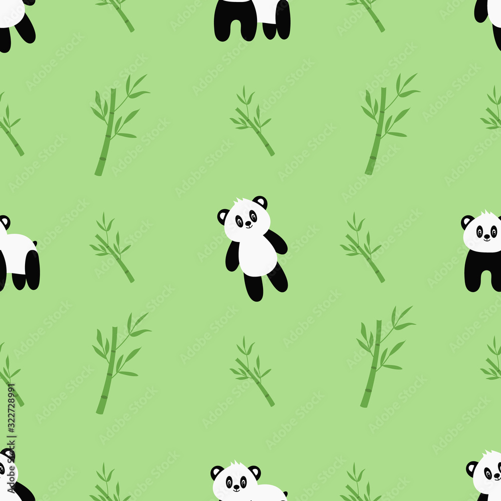 Naklejka premium Seamless pattern with cute cartoon panda and bamboo. Vector illustration.