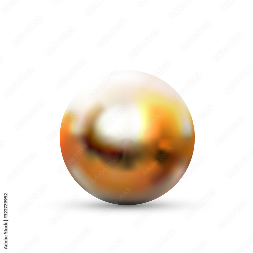 Obraz premium Realistic glossy gold sphere with glares and reflection isolated on white