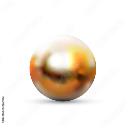 Realistic glossy gold sphere with glares and reflection isolated on white