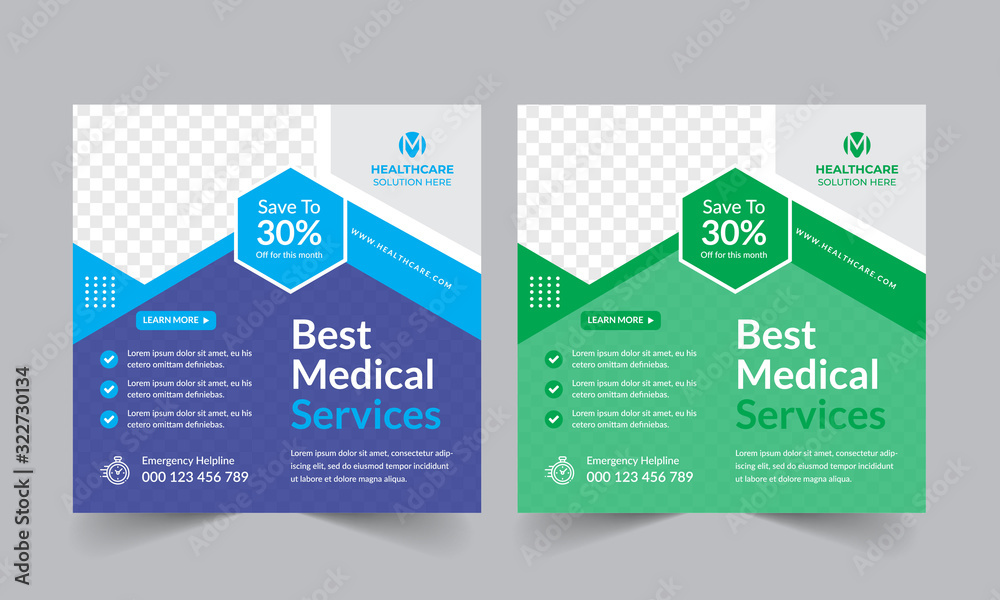 Fototapeta premium Medical health square banner instagram post template