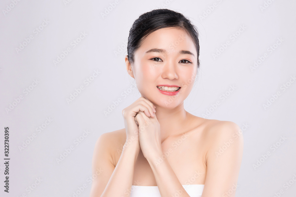 Portrait beautiful young asian woman clean fresh bare skin concept. Asian girl beauty face skincare and health wellness, Facial treatment, Perfect skin, Natural makeup, on white background,two Portrait beautiful young asian woman clean fresh bare skin concept. Asian girl beauty face skincare and health wellness, Facial treatment, Perfect skin, Natural makeup, on white background,two