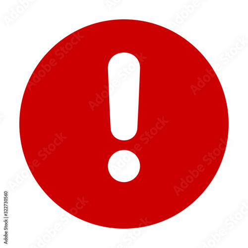 Flat round red exclamation point icon, button. Attention symbol isolated on a white background. EPS10 vector file