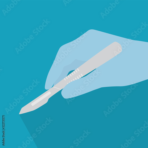 hand in medical glove holding a scalpel icon- vector illustration photo