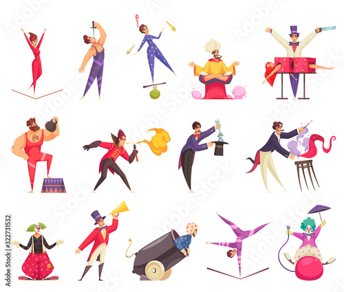 Circus Cartoon Icons Set